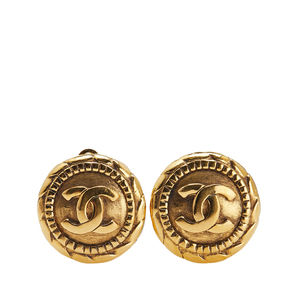 Pre-Loved Chanel Gold Plated CC Round Clip On Earrings
